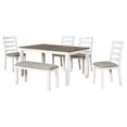 thumbnail image 6 of Rustic Rectangular Dining Table Bench and Chairs, 6-Piece Wooden Kitchen Dining Room Table Set with Fabric Padded Seat and Slatted Backrest, Standard Height (Brown and White Wash), 6 of 10