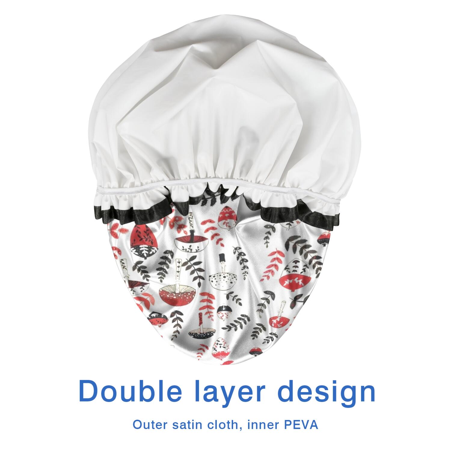 Shower Caps,Colorful Mushroom Floral White Pattern Waterproof Shower Cap for Women 4 Pieces,Double Reusable Hair Cover for Shower PEVA Elastic Stretch Hem