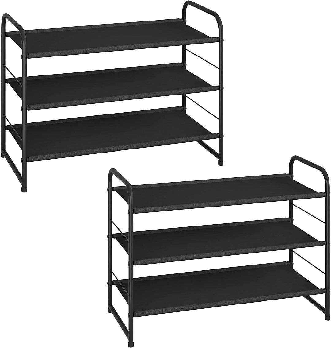 2 Pack 3Tier Stackable Shoe Rack, Expandable & Adjustable Fabric Shoe