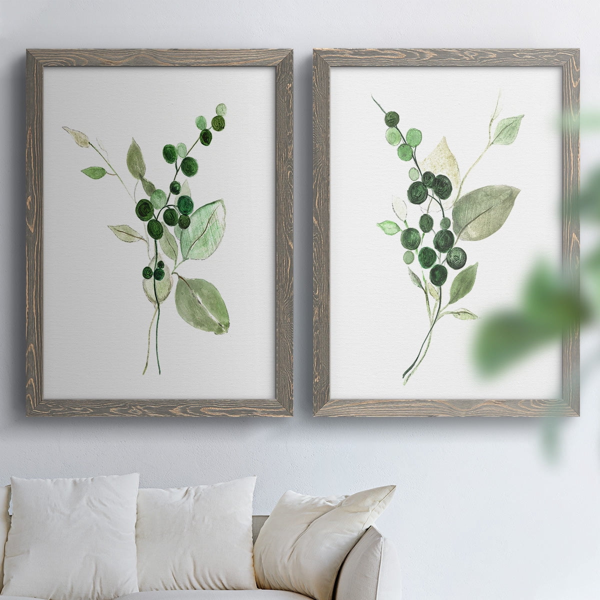 Sprigs in Green I - Premium Framed Canvas 2 Piece Set - Ready to Hang