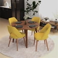 thumbnail image 2 of Hendrix 5-Piece Mid-Century Round Dining set w/ 4 Fabric Dining Chairs in Yellow, 2 of 6