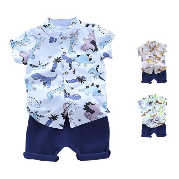 VOUZZA Kids Dinosaur 2 Piece Shorts Set Short Sleeve T Shirt and Shorts Boys Summer Clothes Toddler Kids Outfit Boys Summer Outfit