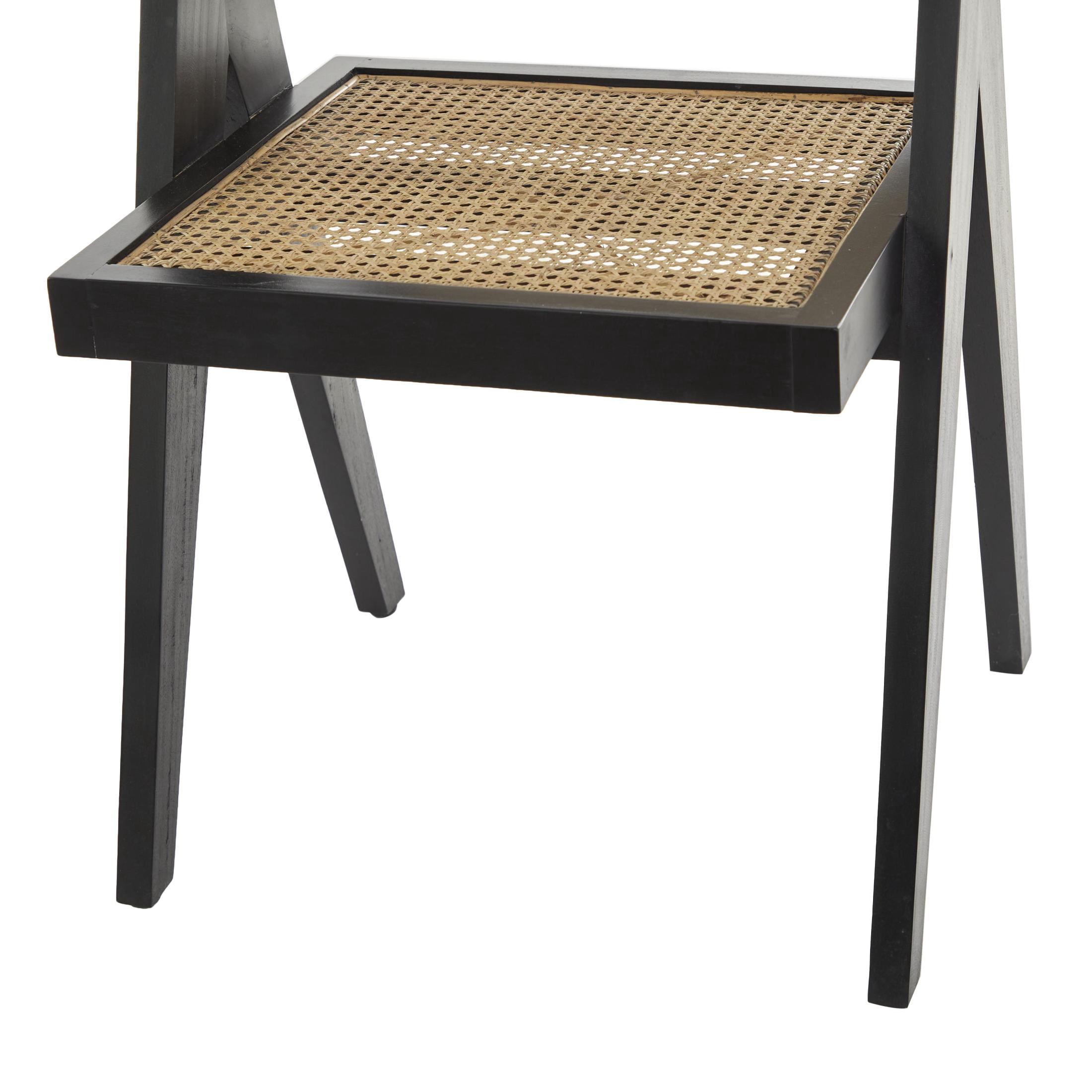 DecMode Teak Wood Handmade Lounge Chair with Woven Cane Seat, Black