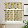 thumbnail image 2 of 3 Piece Sunflower Bee Kitchen Curtains, Tier and Valance Rod Pocket Window Curtains Set Yellow Khaki Cafe Curtains for Kitchen Valances Window Treatment 54X18in+27x24in×2, 2 of 5
