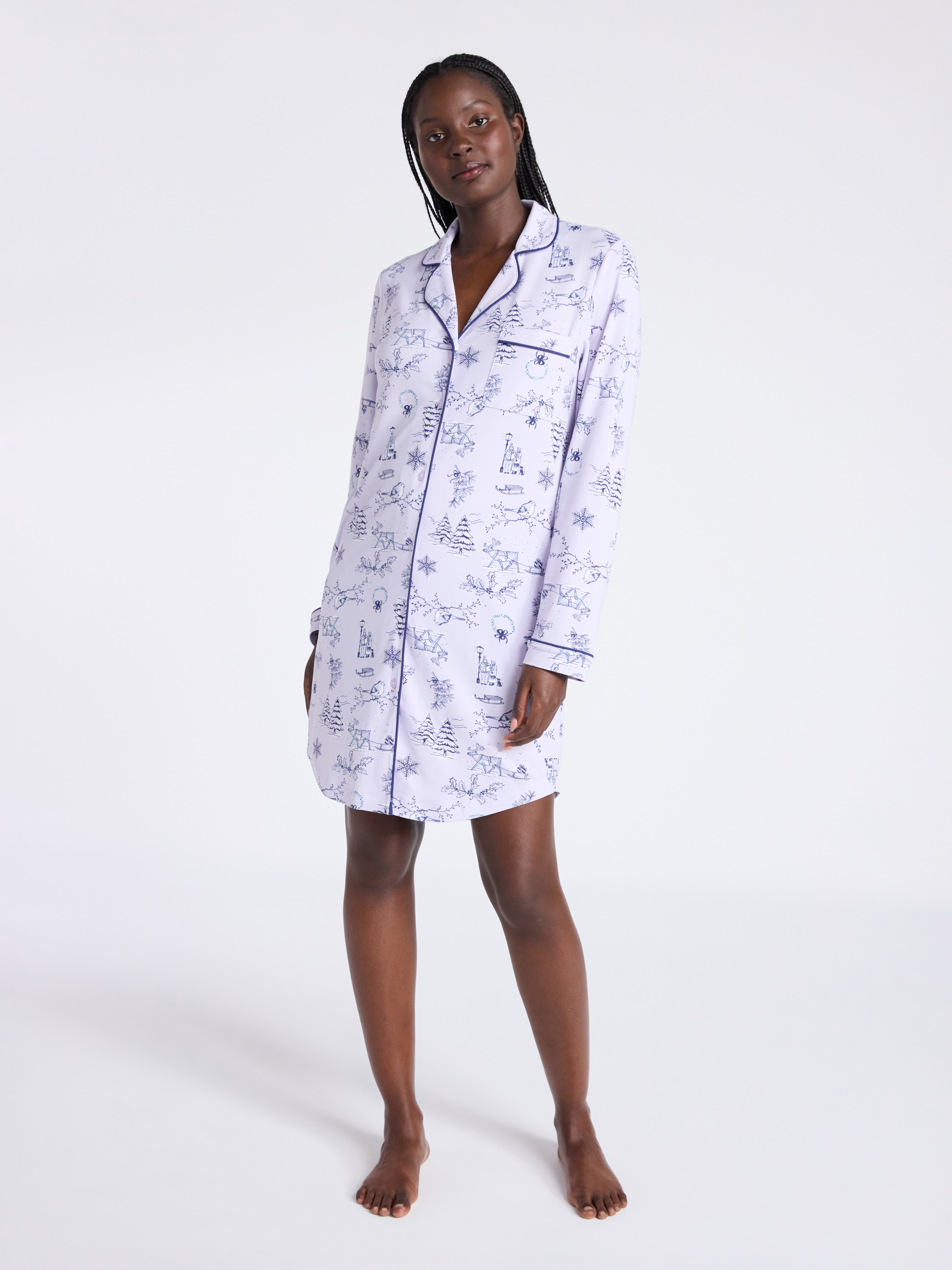 Joyspun Women's Dreamy Soft Collection Notch Collar Sleepshirt with Long Sleeves, Sizes S-4X