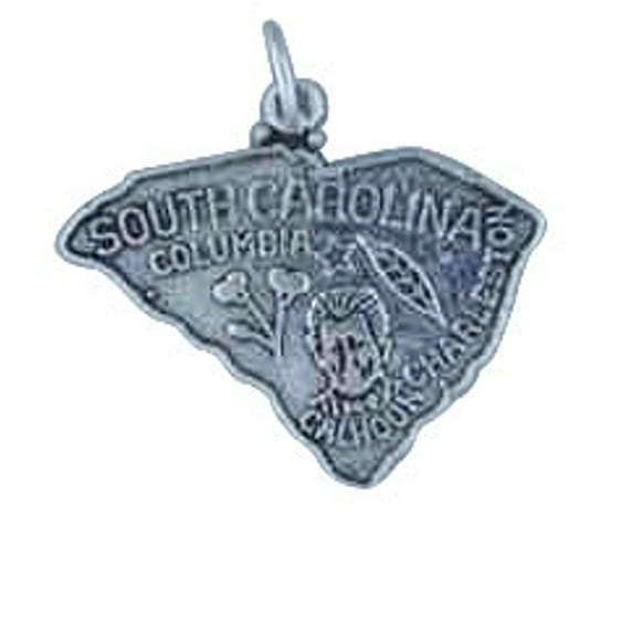 Sterling Silver 30" 1.2mm Box Chain SOUTH CAROLINA State Pendant Necklace