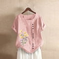 thumbnail image 4 of Camiseta Casual de Manga Corta con Botón de Cuello Redondo de las Mujeres, Tops Cortos para las Mujeres, 4 of 5