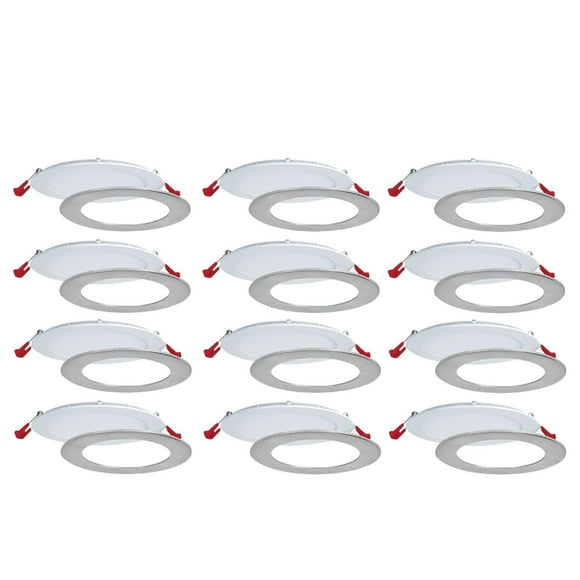 Nadair, 6’’ LED Recessed Ultra Slim Lights, 3 Built-in Color Temperature (3K/4K/5K), 12-Pack, IC Rated, Dimmable, 15W=90W, 1125 Lumens, Quick Connect System, White Finish / Brushed nickel trim include