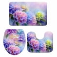 thumbnail image 2 of Pink Purple Flower Bathroom Rugs Set Hydrangea Leaf Gradient Watercolor Non Slip Absorbent Soft Bath Mats 3 Piece Set with Bathroom Rug, U-Shaped Floor Mat, Toilet Seat Cover Small Size, 2 of 9