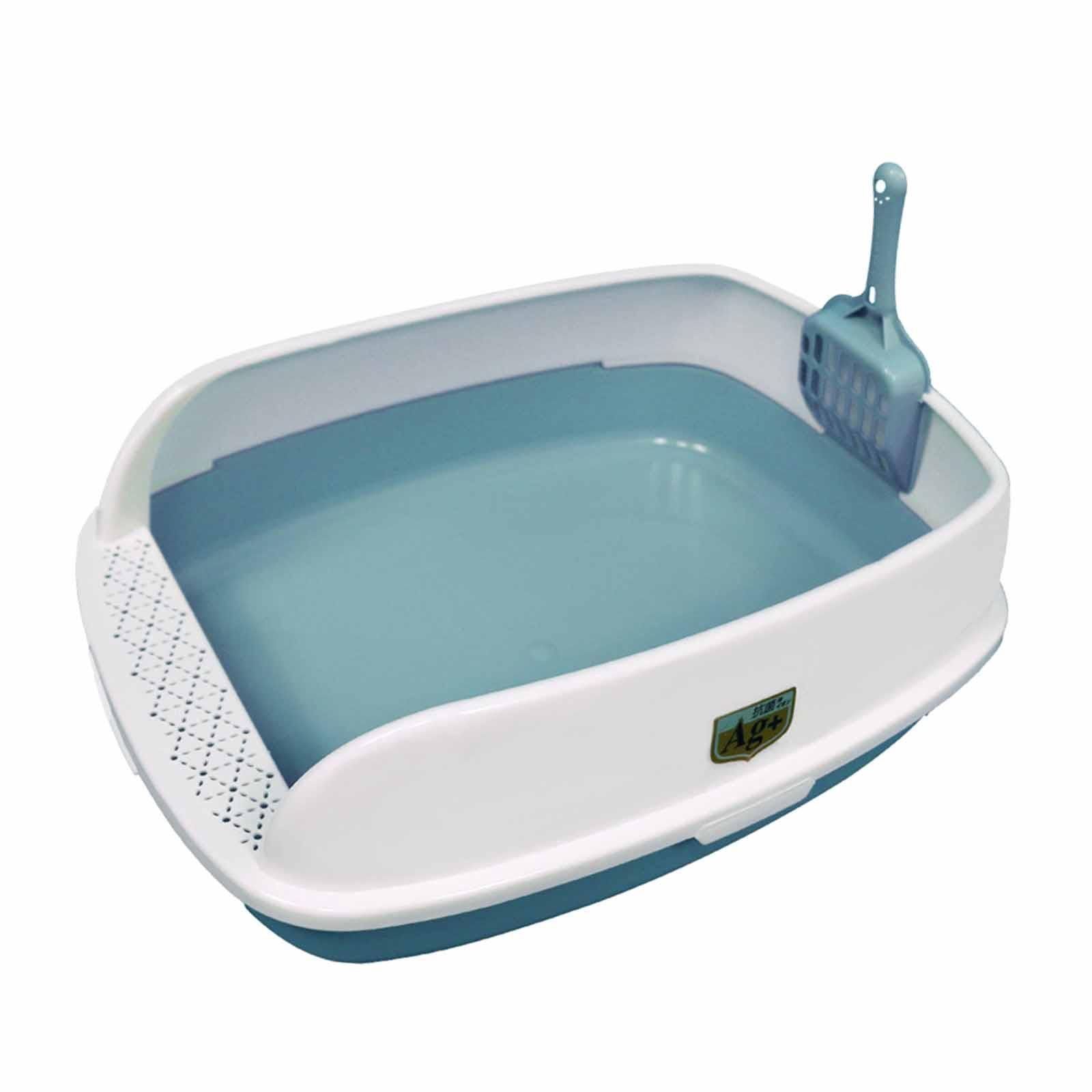 High Sided Cat Litter Box Kitten Potty Pan Portable Durable Pet Litter Tray Blue