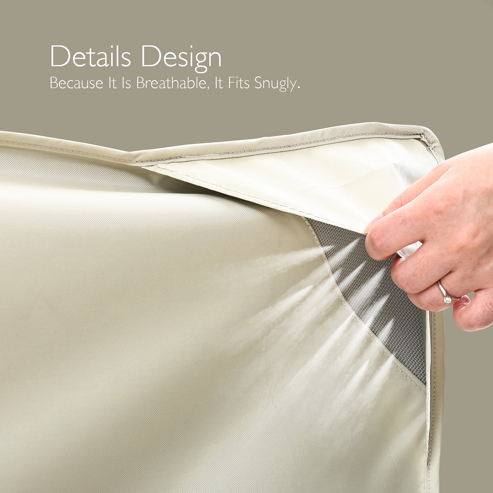 Patio Furniture Covers Waterproof - 420D Outdoor Table and Chair Set Cover with Built-in Storage Bag - Rectangular Patio Table Cover for 4-Seat Dining Set or Sectional Sofa (Beige, 72''x72''x28'')