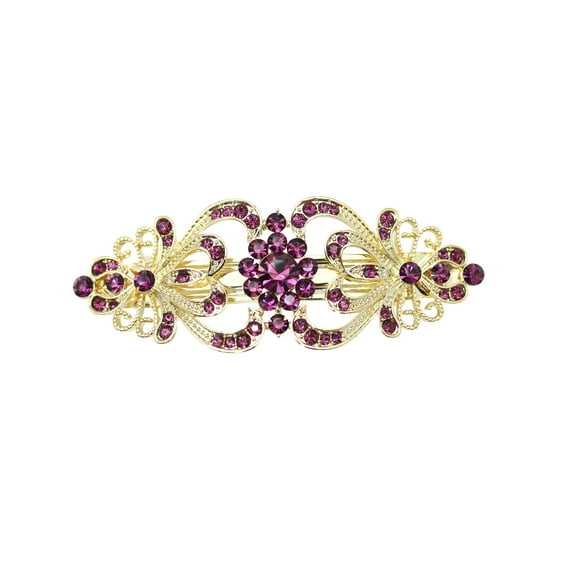 Faship Gorgeous Purple Rhinestone Crystal Floral Hair Barrette