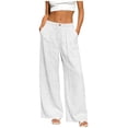 thumbnail image 2 of Womens Pants Elastic Waist Straight Leg Solid Color Casual Pocket Pants White L, 2 of 7