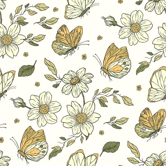 CHIHUT Beige Peel and Stick Floral Contact Paper for Bedroom Vintage Self Adhesive Floral Wallpaper for Countertop Waterproof Removable Butterfly Flower Wall Paper for Drawers Cabinets 17.7"x100"