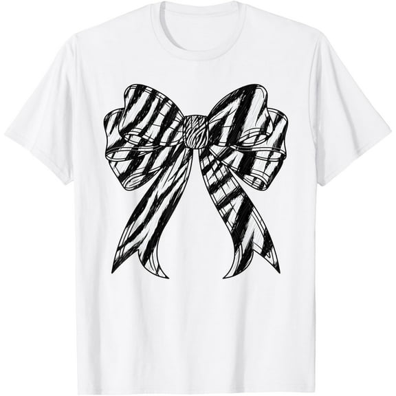 Zebra Stripe Print Coquette Bow Women Girls Zebra Pattern T-Shirt