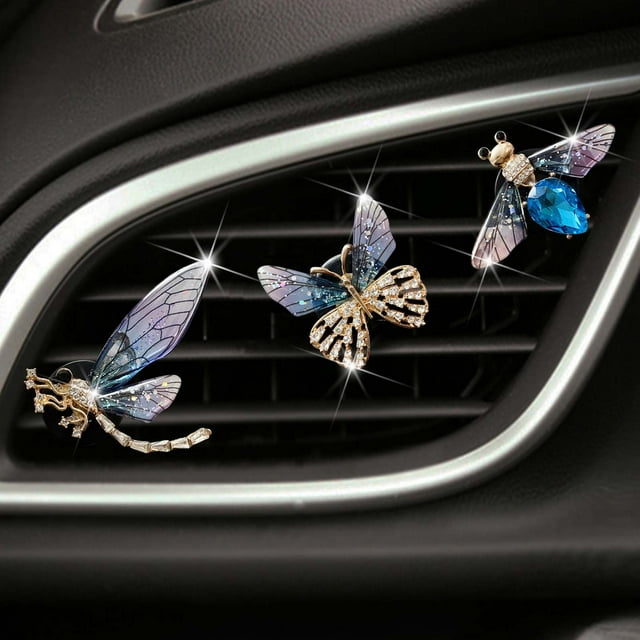sdhkgrrt under $5 3Pcs Car Vent Air Freshener, Car Vent Clip Freshener, Diamond Insect Car Vent Aromatherapy Clip, Shiny Bling Car Vent Decor, Universal Fit Air Freshener Clip for Car Interior