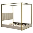 thumbnail image 6 of Harper & Bright Designs Queen Size Canopy Platform Bed with Channel Upholstery Tufted Headboard, Gold Metal 4 Post Canopy Bed Frame for Boys Girls Adult, Beige, 6 of 13