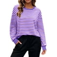 thumbnail image 4 of LLYWEY Sudadera de Mujer con Cuello Redondo a Rayas, Suéter con Capucha de Manga Larga Corte Holgado Casual de Otoño Color Morado Talla XL, 4 of 8
