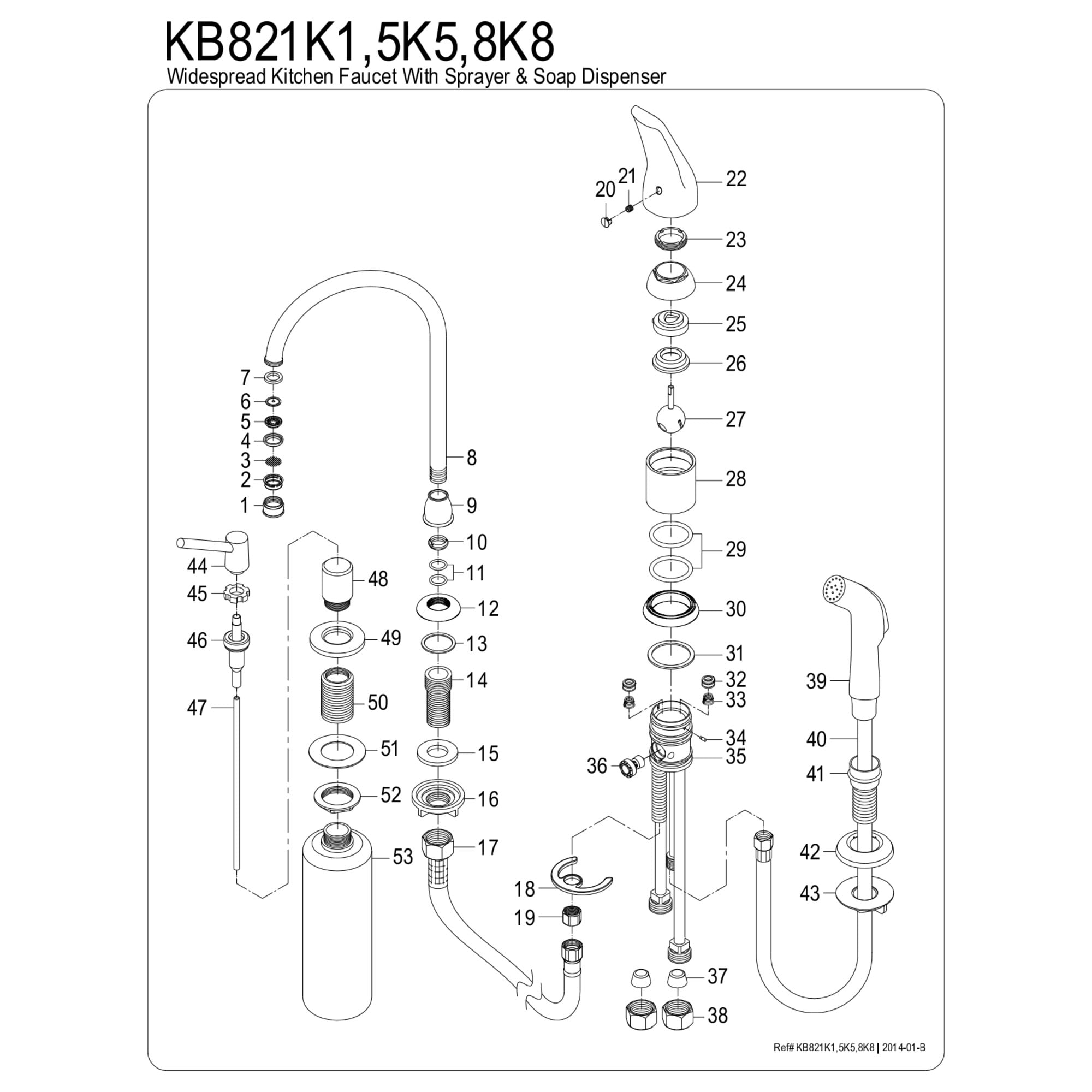 Kingston Brass KB828K8 Chatham Single-Handle 4-Hole Widespread Kitchen Faucet with Side Sprayer and Soap Dispenser in Brushed Nickel