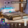 King Size Bed Frame with LED Lights, Velvet Upholstered Headboard