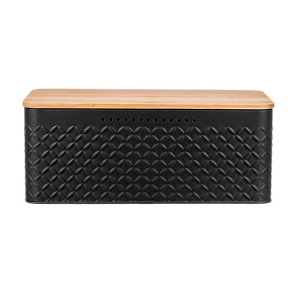 Bread Bin,with Integrated Ventilation Holes, Bamboo Lid Black