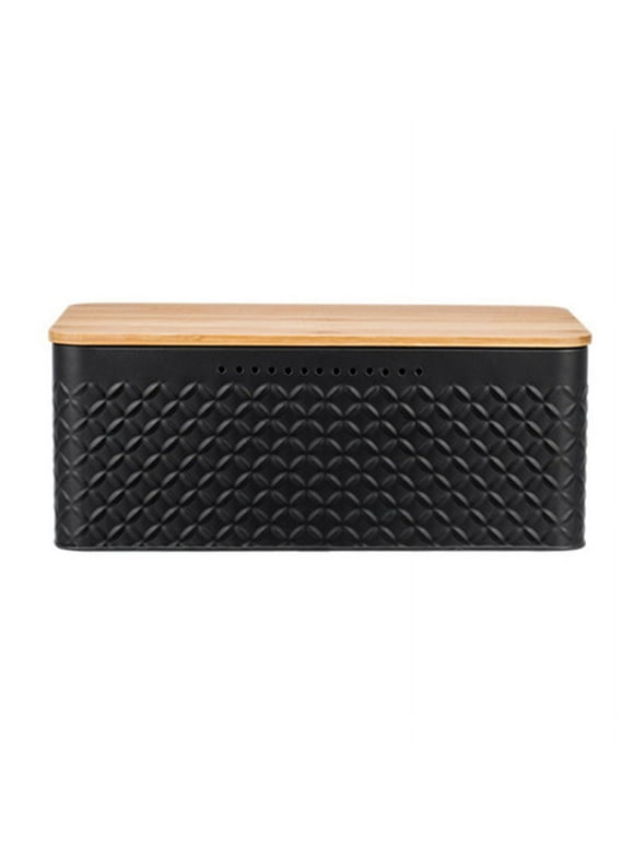 Bread Bin,Innovative Bread Box Thanks to Carbon Coating,with Integrated Ventilation Holes,Including Bamboo Lid Black