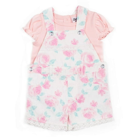 Baby Toddler Lace - Short Sleeve Bodysuit & Printed Lace Shortall, 2pc Outfit Set (Baby Girls & Toddler Girls)