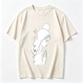 thumbnail image 2 of Womens Graphic Tees Short Sleeve T Shirts | Cotton Loose Casual Tops for Teen Girls, Vintage Minimalist Line Drawing Woman Portrait Graphic T-shirts, 2 of 5