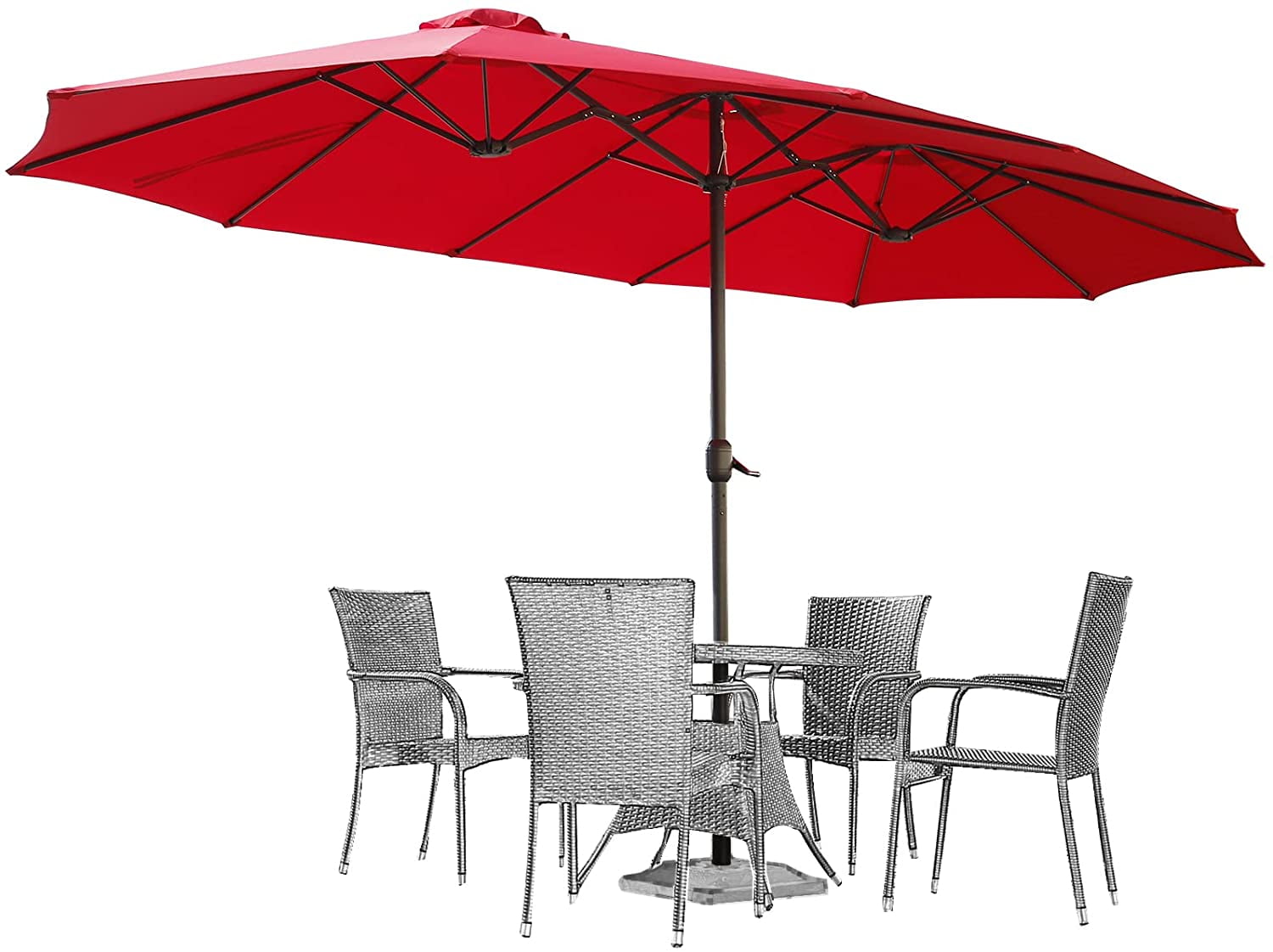 Outdoor Garden Patio Brown Rattan Wicker Steel Side Table Umbrella Hole Parasol 