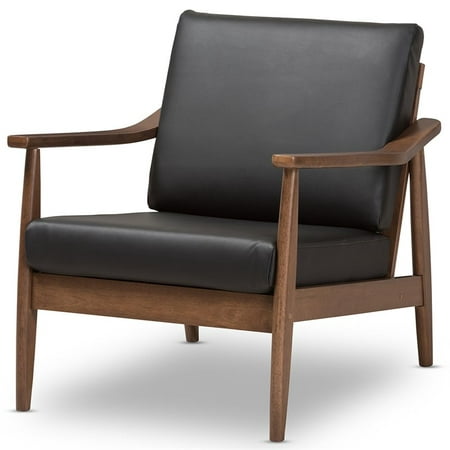 Baxton Studio Venza Faux Leather Accent, Leather Accent Chair With Wood Arms