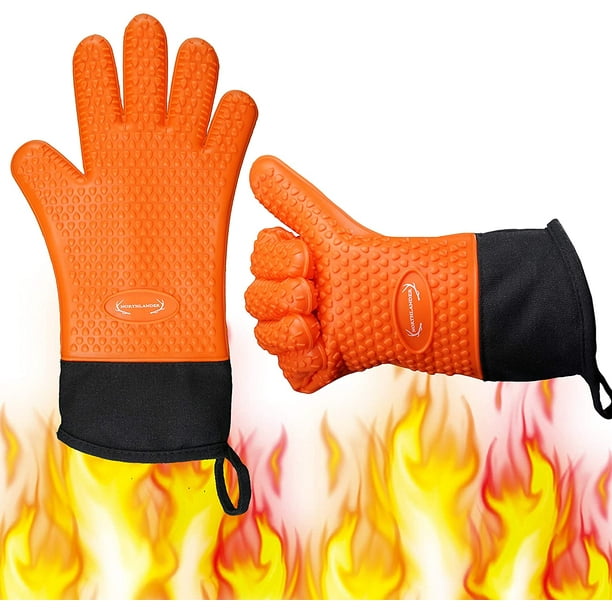 Long Silicone Oven Mitts Heat Resistant Oven Gloves, Wrist Protected  Waterproof Kitchen Potholder for Barbecue, Cooking, Baking, Cotton Layer  Inside, Non-Slip BBQ Accessories for Grill & Pizza Oven 