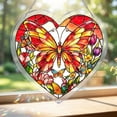 thumbnail image 6 of Yangka Heart Shaped Red Orange Butterfly Acrylic Puzzle Suncatcher, Floral Stained Glass Style Window Hanging, Bright Home And Garden Ornament, 6 of 7