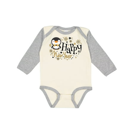 

Inktastic Happy New Year with Cute Penguin Gift Baby Boy or Baby Girl Long Sleeve Bodysuit
