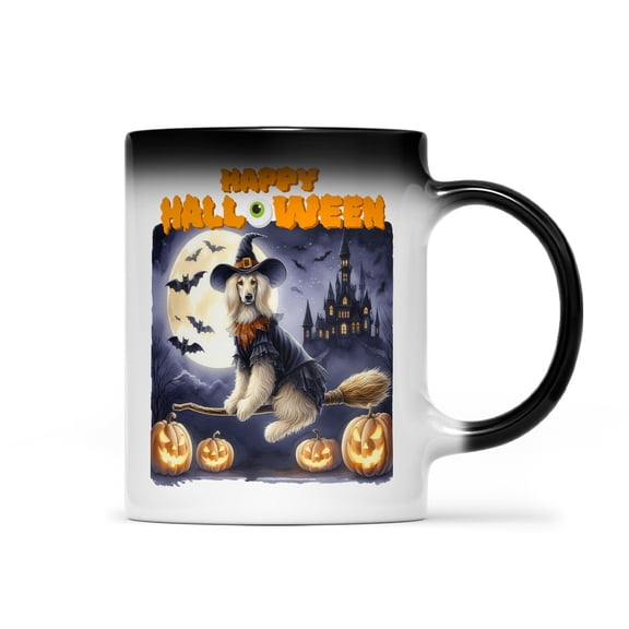 Happy Halloween Afghan Hound Witch Pumpkins Bats Heat Color Changing Mug Dog Lover Magic Coffee Mug - 13012