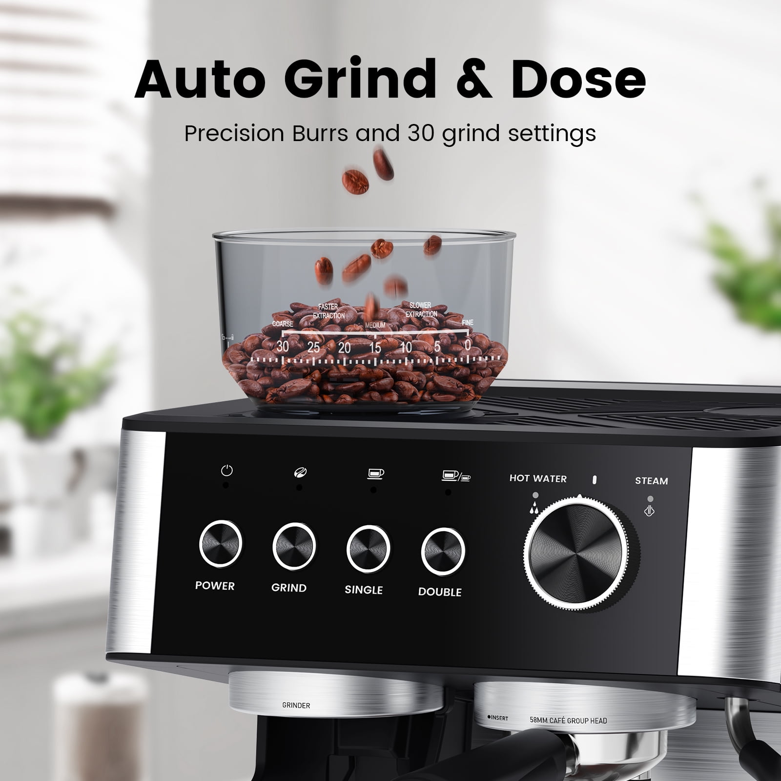 Espresso Machine with Grinder, 15 Bar Expresso Coffee Machines with Milk Frother Steam Wand, Professional Coffee Maker with Removable Water Tank, Cappuccino & Latte Machine for Home