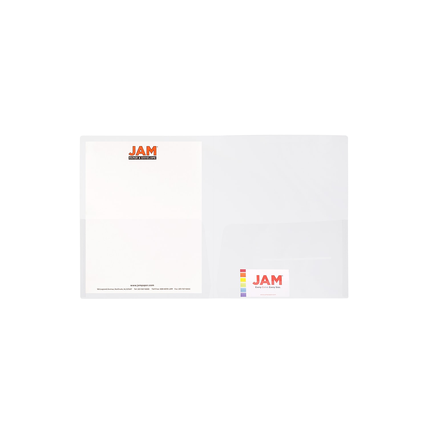 JAM Paper Plastic Regular Weight Folders, Clear, 12 per Pack, Two Pocket