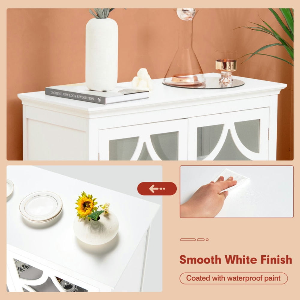 Finihen Kitchen Storage Cabinet, Buffet Sideboard, Kitchen Buffet Sideboard with Glass Doors and Adjustable Shelf, for Dining Room, Kitchen, Living Room, White Finihen Kitchen Storage Cabinet, Buffet Sideboard, Kitchen Buffet Sideboard with Glass Doors and Adjustable Shelf, for Dining Room, Kitchen, Living Room, White