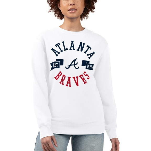 Women's G-III 4Her by Carl Banks White Atlanta Braves Team Logo Fleece Pullover Sweatshirt