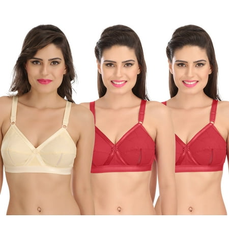 

Ossirrio Women Everyday Comfort Full Cup Bra Non Wired Plus Size Cotton Bra Pack of 3