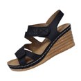 thumbnail image 3 of Afuyipoi Women's Wedge Sandals Fish Mouth Hollow Out Plus Size Comfortable Summer Beach Walking Black Size 6, 3 of 10