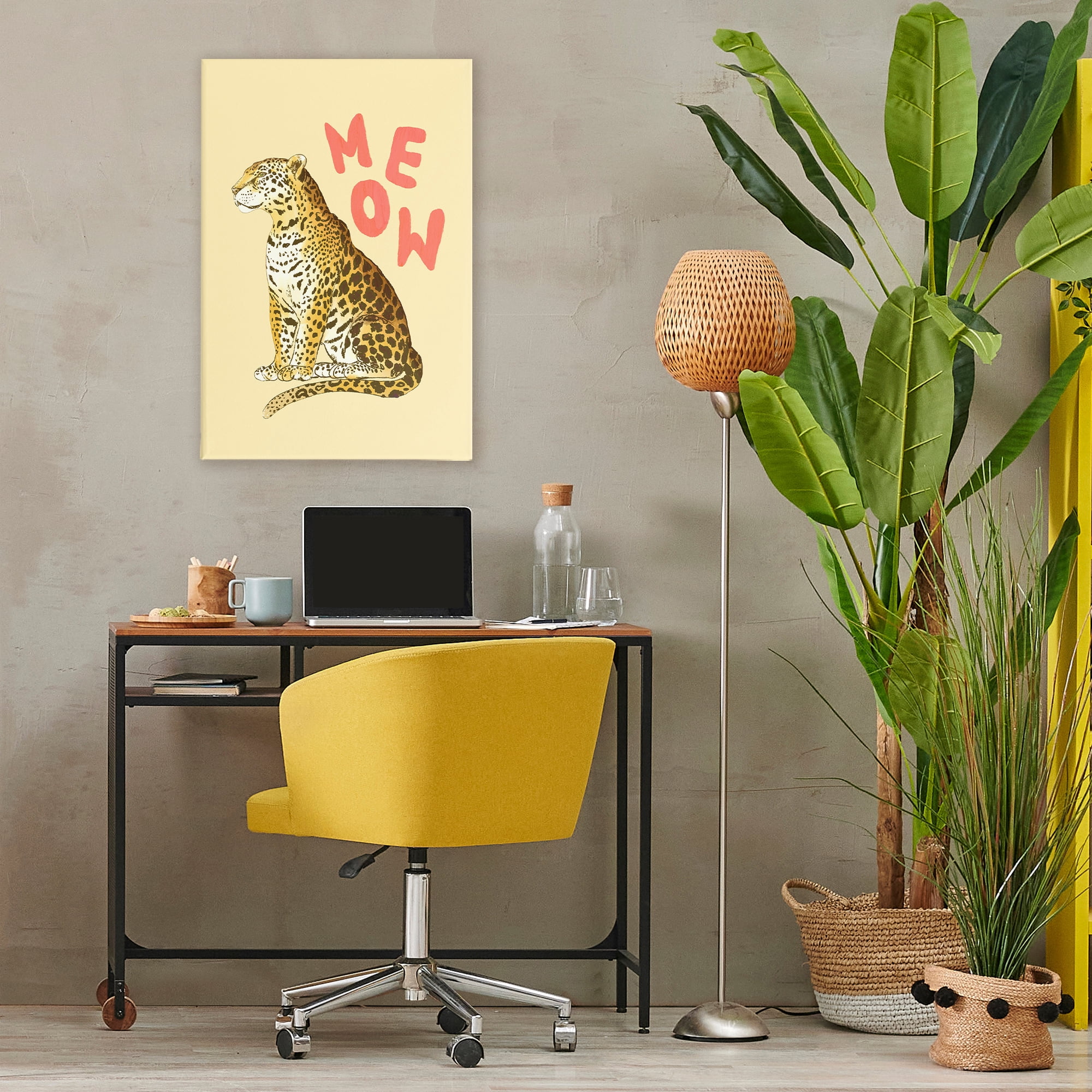 Stupell Industries Meow Leopard on Yellow Canvas Wall Art, design by Florentina Dolci