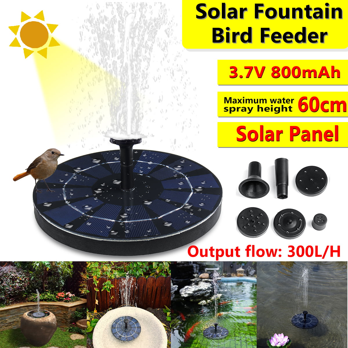 Solar Power Submersible Floating Fountain Garden Pool Pond Water Pump Display JL 