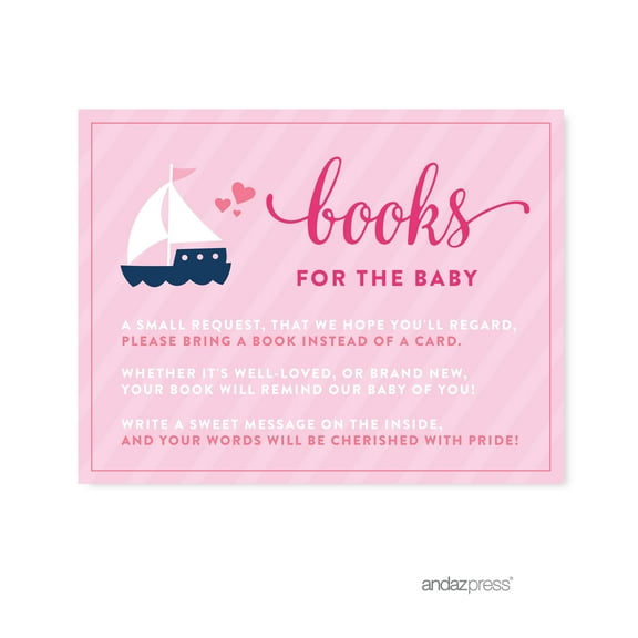 Books For Baby  Pink Girl Nautical Baby Shower Games Request Cards, 20-Pack