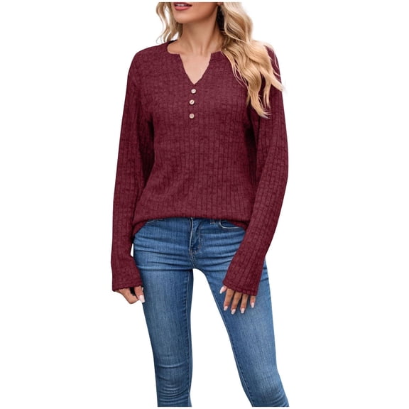 yillto Womens Lightweight Sweaters Button V Neck Fall Long Sleeve Pullover Shirts Business Casual Tunic Tops