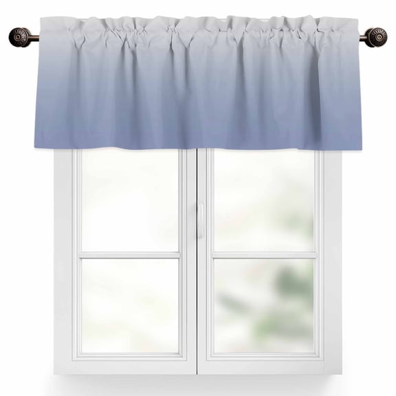 Minimalist Blue Valances for Windows, 42 x 12in, and Grey Gradient Rod Pocket Kitchen Valance Curtain Light Filtering Window Treatments for Living Room Bedroom, 1 Panel