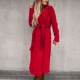 thumbnail image 5 of Women's Winter Woolen Coat Elegant Lapel Trench Coat Solid Color Long Jacket with Work Tie, in Red, Size M, 5 of 5