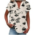 thumbnail image 2 of Babysbule Women Casual Printed V-Neck T-Shirt Soft Comfy Polyester Blouse for Home Dating Party Work All Seasons, 2 of 5