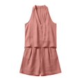 thumbnail image 4 of Costeam Womens Halter V Neck Short and Capri Pants Two Piece Outfit Lightweight Linen Blend Loose Fit Solid Color Casual Summer Co Ord Set, 4 of 6