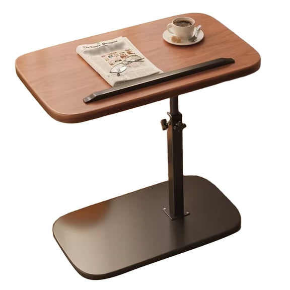 Overbed Table Height Adjustable C Base Laptop Desk for Sofa and Bedroom Wood Finish