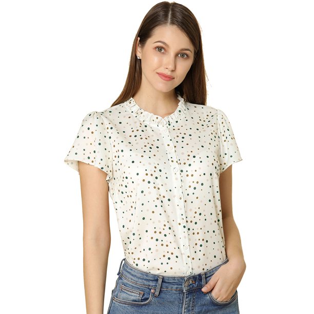 Blucon botones y mancorcon cuello con volantes y estampado de puntos pamujer Beige S